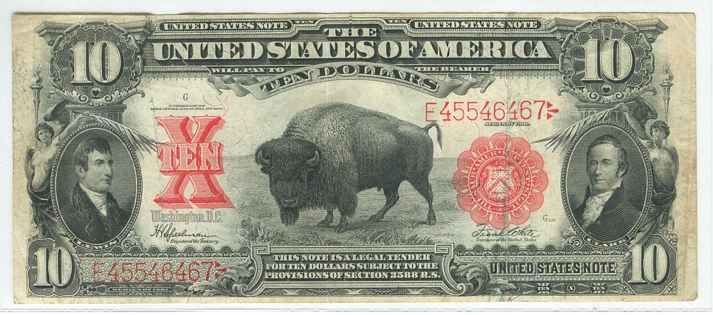 Fr.122, 1901 $10 Legal Tender "Bison" Note, E45546467, ChVF